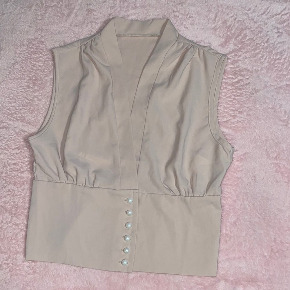 Brand New Ruched Shoulder Button sleeveless Blouse